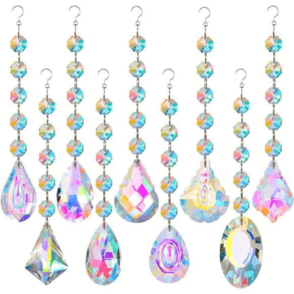 Hanging Crystals for Windows, 9 Pack Suncatcher Prism with Chain